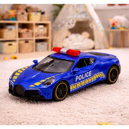 Policejní sportovní auto s motorkem - kovové modré 1:43
