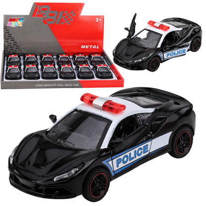 Policejní sportovní auto s pullback pohonem černé 1:43 – kovové