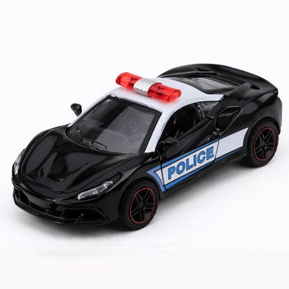Policejní sportovní auto s pullback pohonem černé 1:43 – kovové
