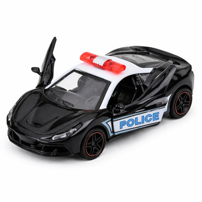 Policejní sportovní auto s pullback pohonem černé 1:43 – kovové