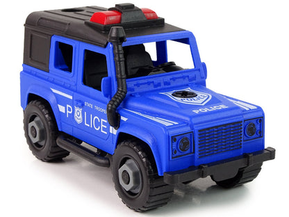 Policejní terénní auto s transportérem koní – DIY stavebnice