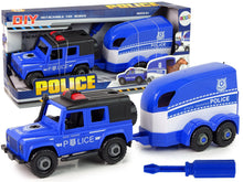 Policejní terénní auto s transportérem koní – DIY stavebnice