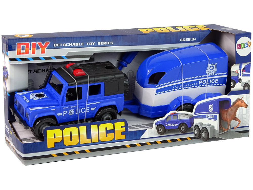 Policejní terénní auto s transportérem koní – DIY stavebnice