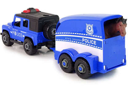Policejní terénní auto s transportérem koní – DIY stavebnice