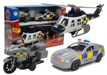 Policejní vozidla se světly a zvuky – helikoptéra auto motocykl