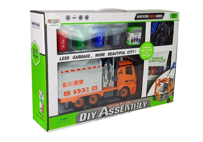 Popelářské auto DIY stavebnice se šroubovákem zvuky světly oranžové
