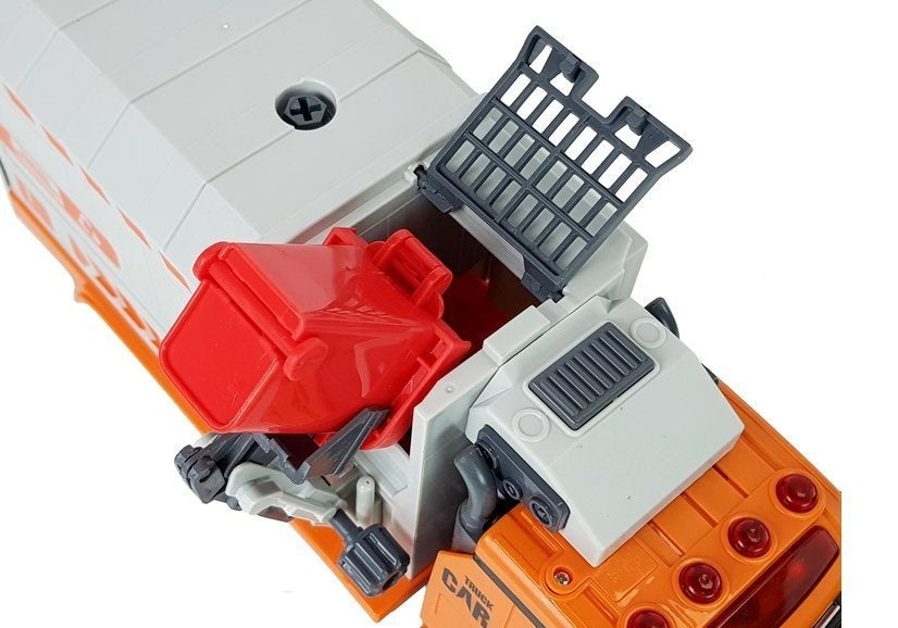 Popelářské auto DIY stavebnice se šroubovákem zvuky světly oranžové