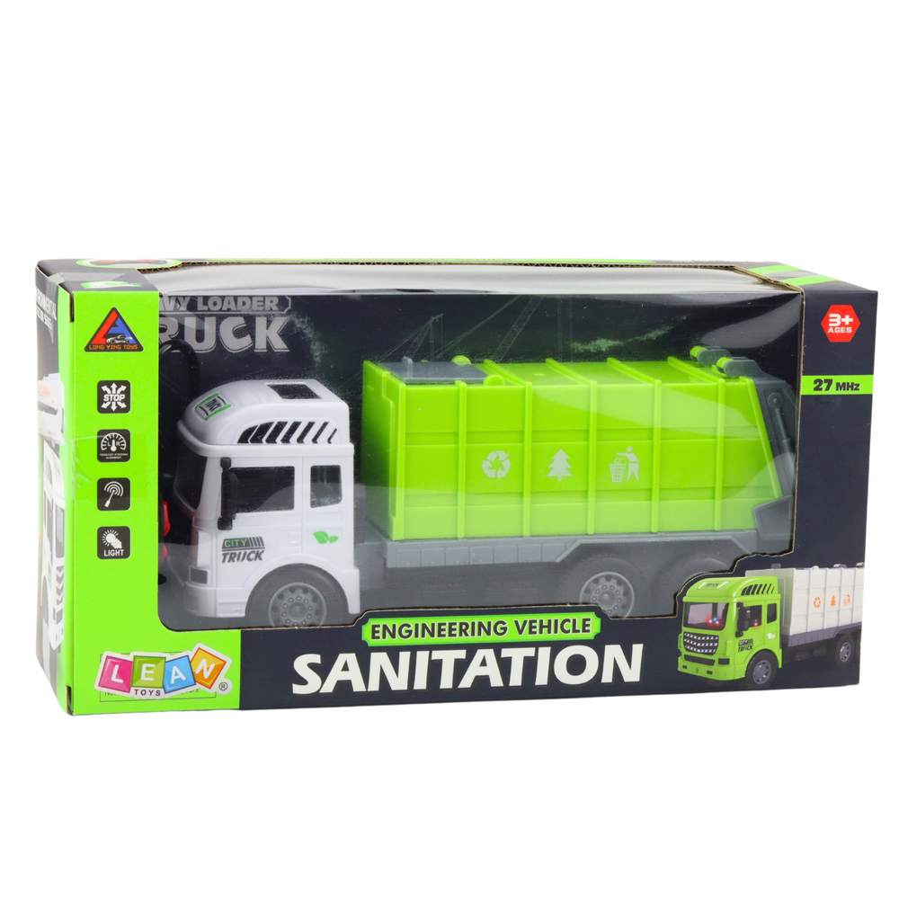 Popelářské auto RC na dálkové ovládání se světly zelené 1:24