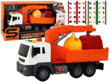 Popelářské auto s jeřábem 1:16 – třecí pohon se zvuky | oranžové