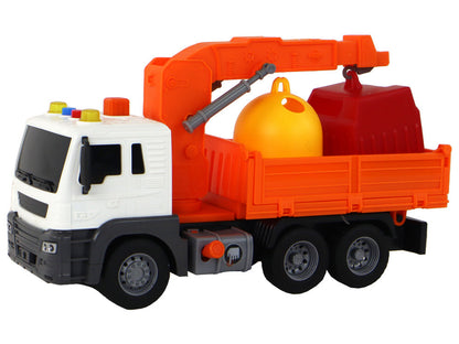 Popelářské auto s jeřábem 1:16 – třecí pohon se zvuky | oranžové