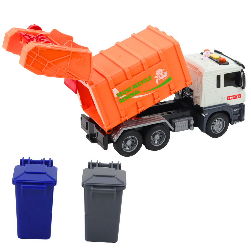 Popelářské auto s koši – světla zvuky oranžové 1:14