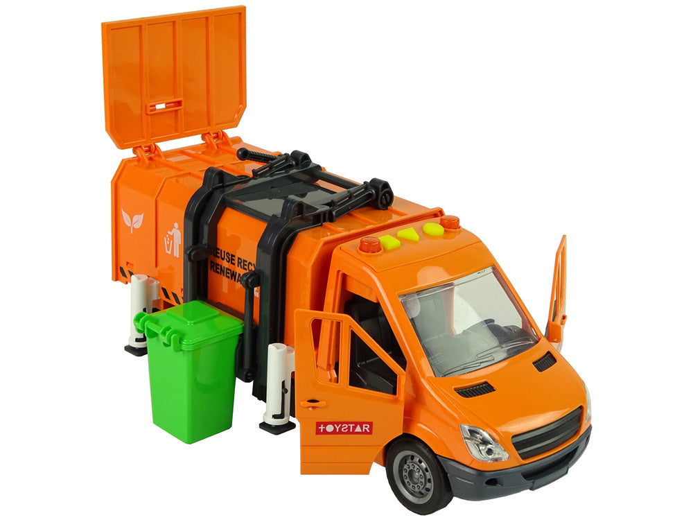 Popelářské auto s třecím pohonem a zvukovými efekty oranžové