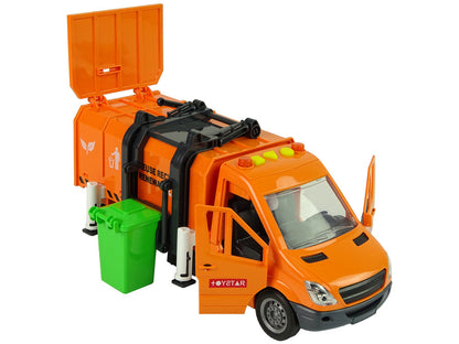 Popelářské auto s třecím pohonem a zvukovými efekty oranžové