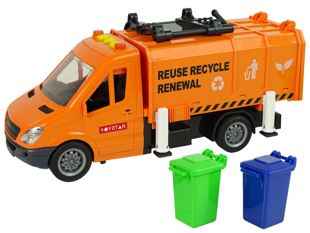 Popelářské auto s třecím pohonem a zvukovými efekty oranžové