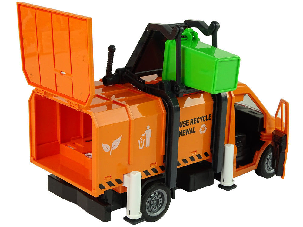 Popelářské auto s třecím pohonem a zvukovými efekty oranžové