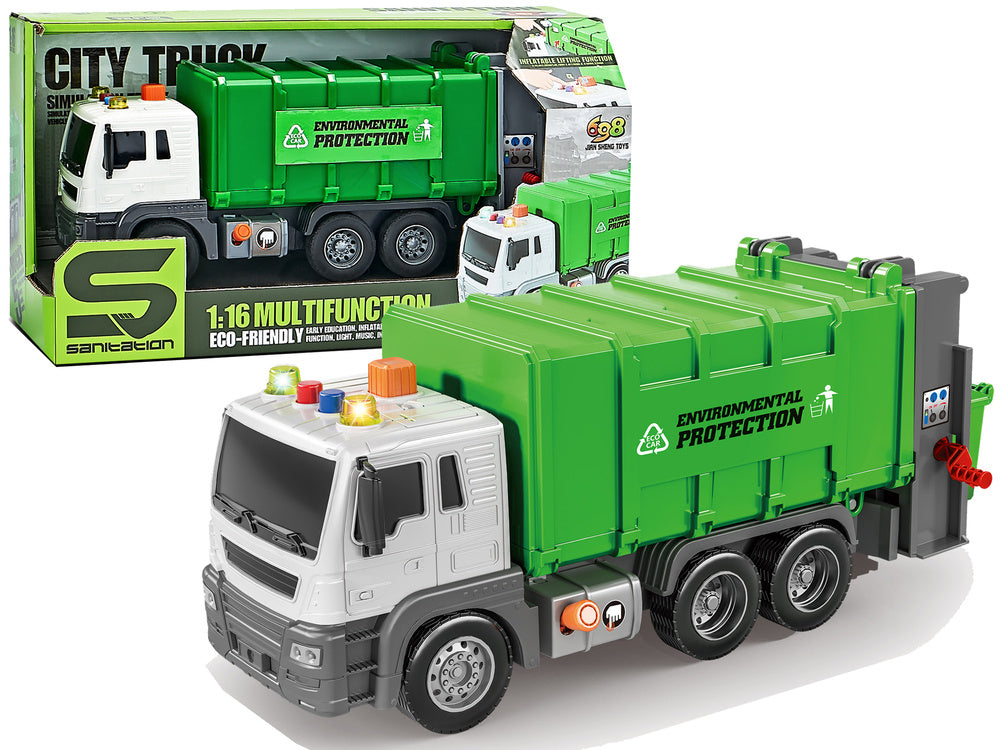 Popelářské auto s třídičem odpadu – se zvuky zelené 1:16