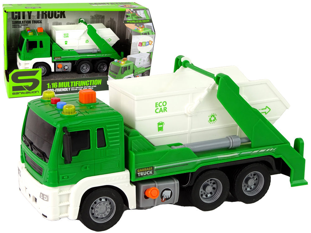 Popelářské auto s třídičem odpadu – se zvuky zelené 1:16