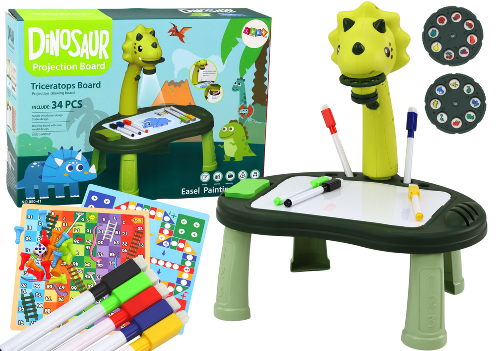 Projektor na kreslení dinosaurus – stolek hry 2v1 | zelený
