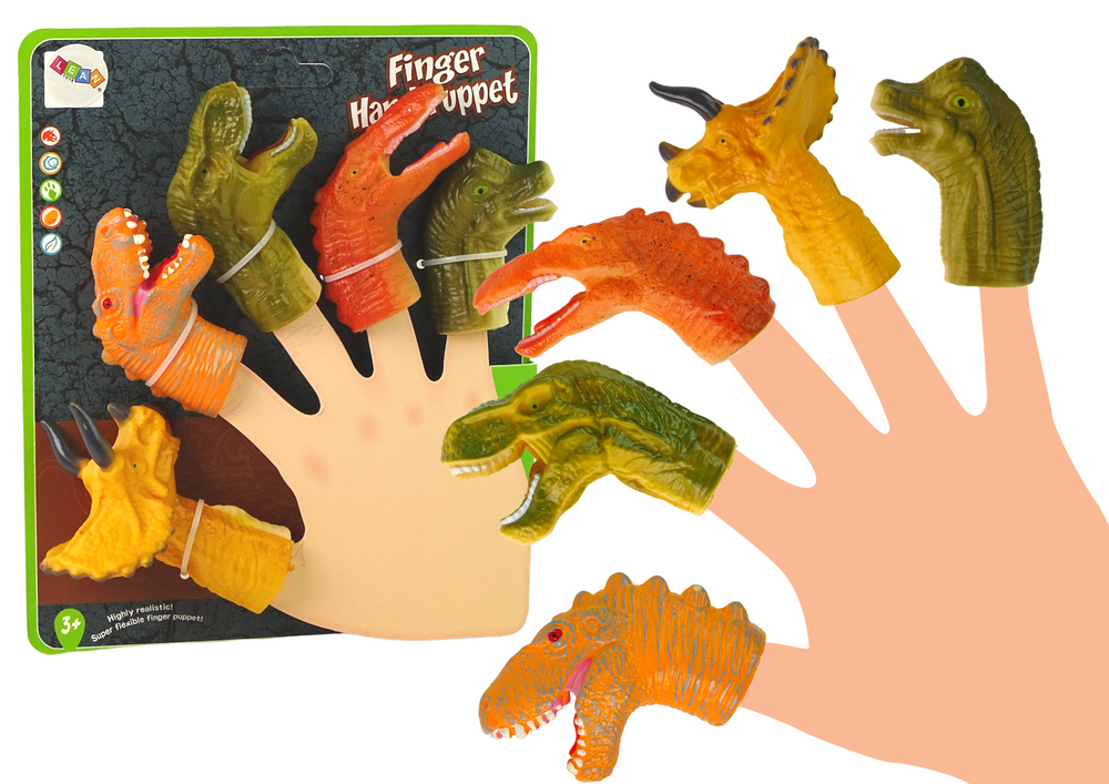 Prstové loutky dinosauři – 5 kusů barevné gumové