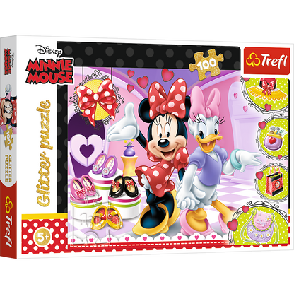 Puzzle 100 dílků s třpytkami Minnie Mouse – Trefl 14820
