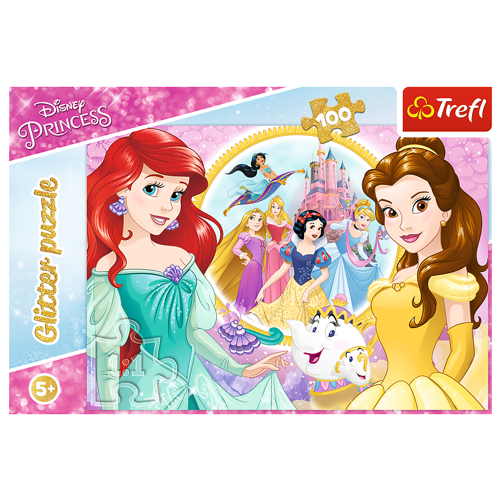 Puzzle 100 dílků se třpytkami Vzpomínky Belly a Arielky – Disney Princess Trefl