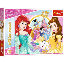 Puzzle 100 dílků se třpytkami Vzpomínky Belly a Arielky – Disney Princess Trefl