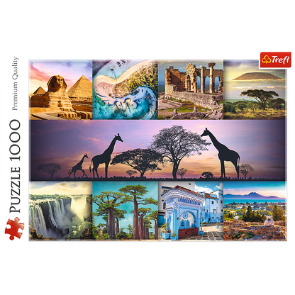Puzzle 1000 dílků Afrika koláž zvířata savana 683x480 mm
