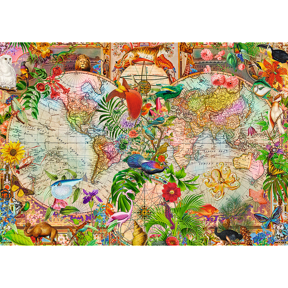 Puzzle 1000 dílků Antická mapa světa s plakátem – Trefl