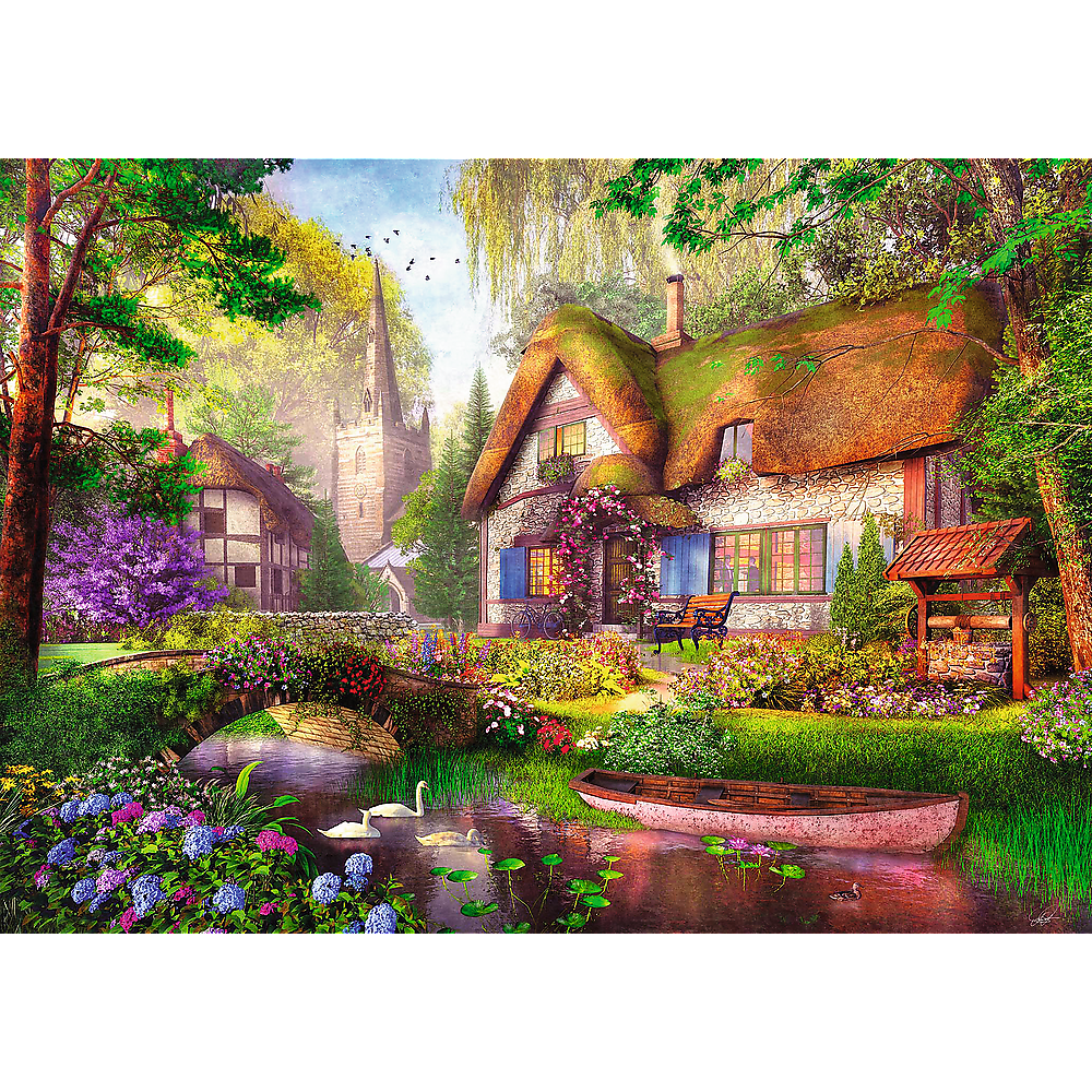 Puzzle 1000 dílků Roztomilá chaloupka v lese s plakátem – Trefl