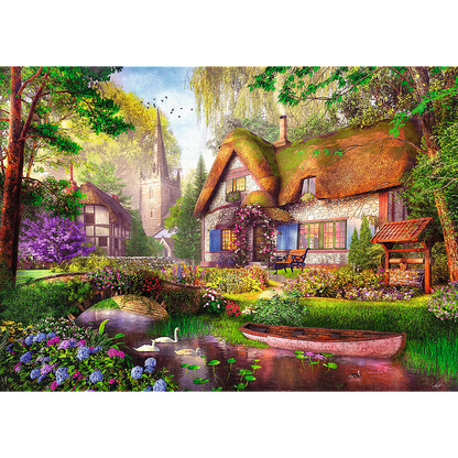 Puzzle 1000 dílků Roztomilá chaloupka v lese s plakátem – Trefl
