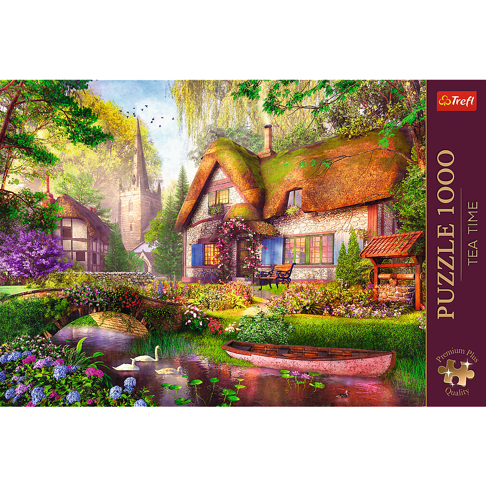 Puzzle 1000 dílků Roztomilá chaloupka v lese s plakátem – Trefl