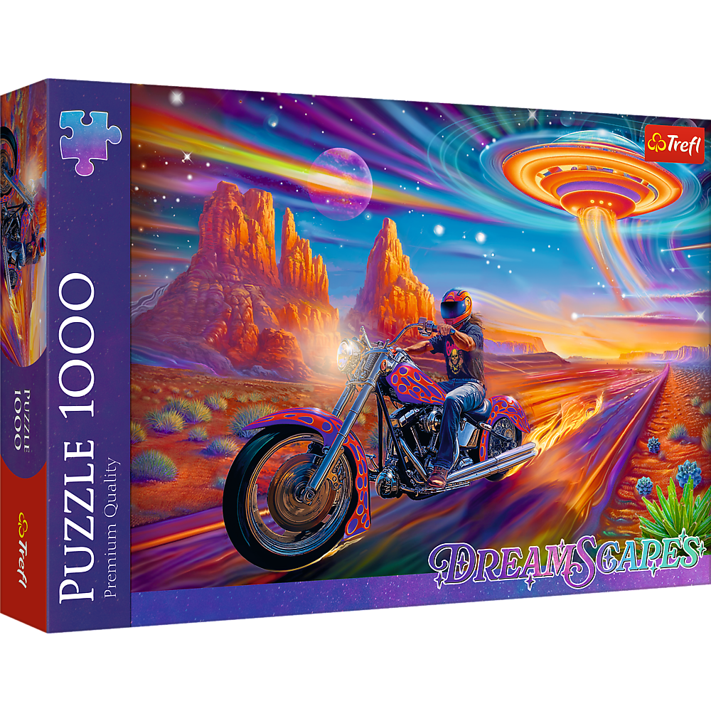 Puzzle 1000 dílků Šílená jízda motorkář pouště vesmírná loď