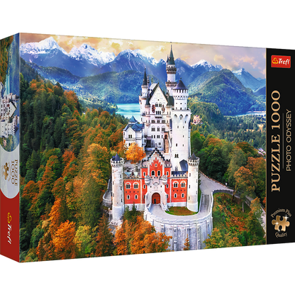 Puzzle 1000 dílků Zámek Neuschwanstein s plakátem – Trefl