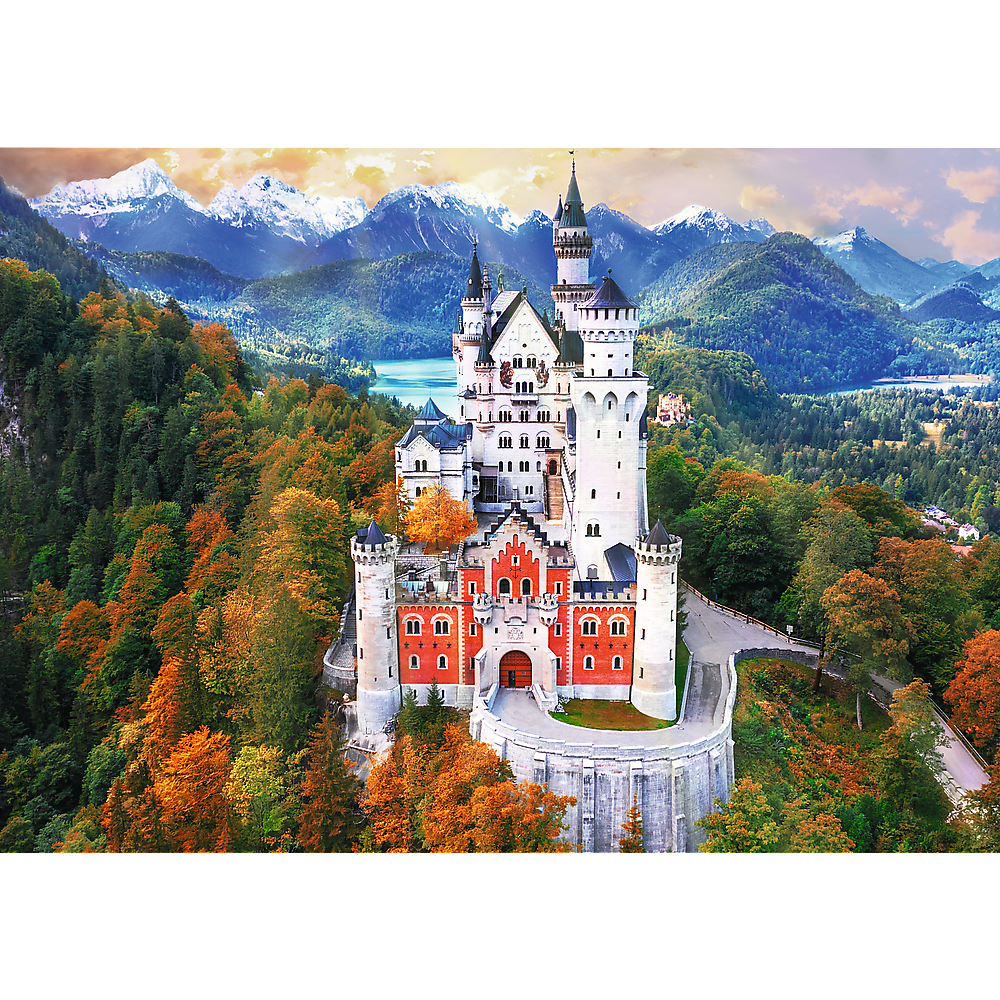 Puzzle 1000 dílků Zámek Neuschwanstein s plakátem – Trefl