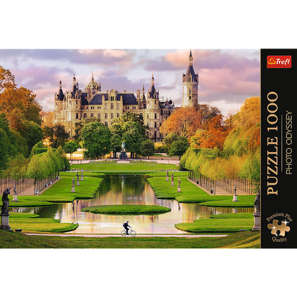 Puzzle 1000 dílků zámek Schwerin s plakátem – Trefl Premium Plus