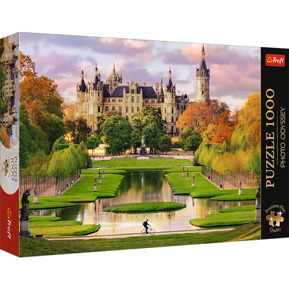 Puzzle 1000 dílků zámek Schwerin s plakátem – Trefl Premium Plus