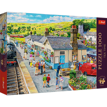 Puzzle 1000 dílků Železniční nádraží s plakátem – Trefl