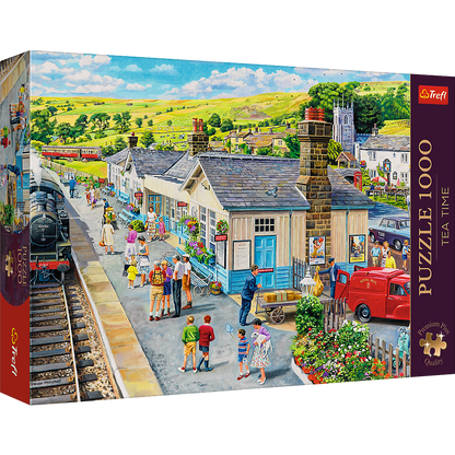 Puzzle 1000 dílků Železniční nádraží s plakátem – Trefl