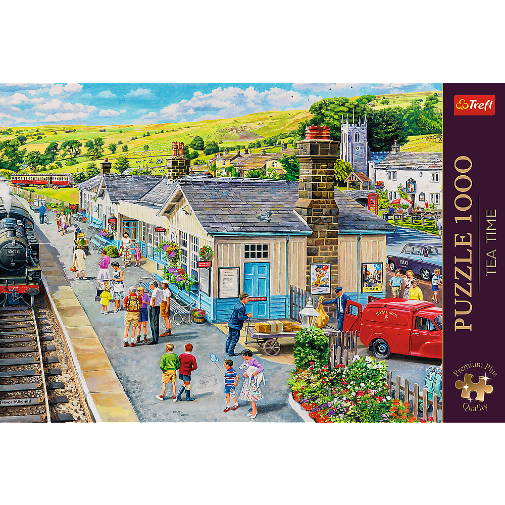Puzzle 1000 dílků Železniční nádraží s plakátem – Trefl