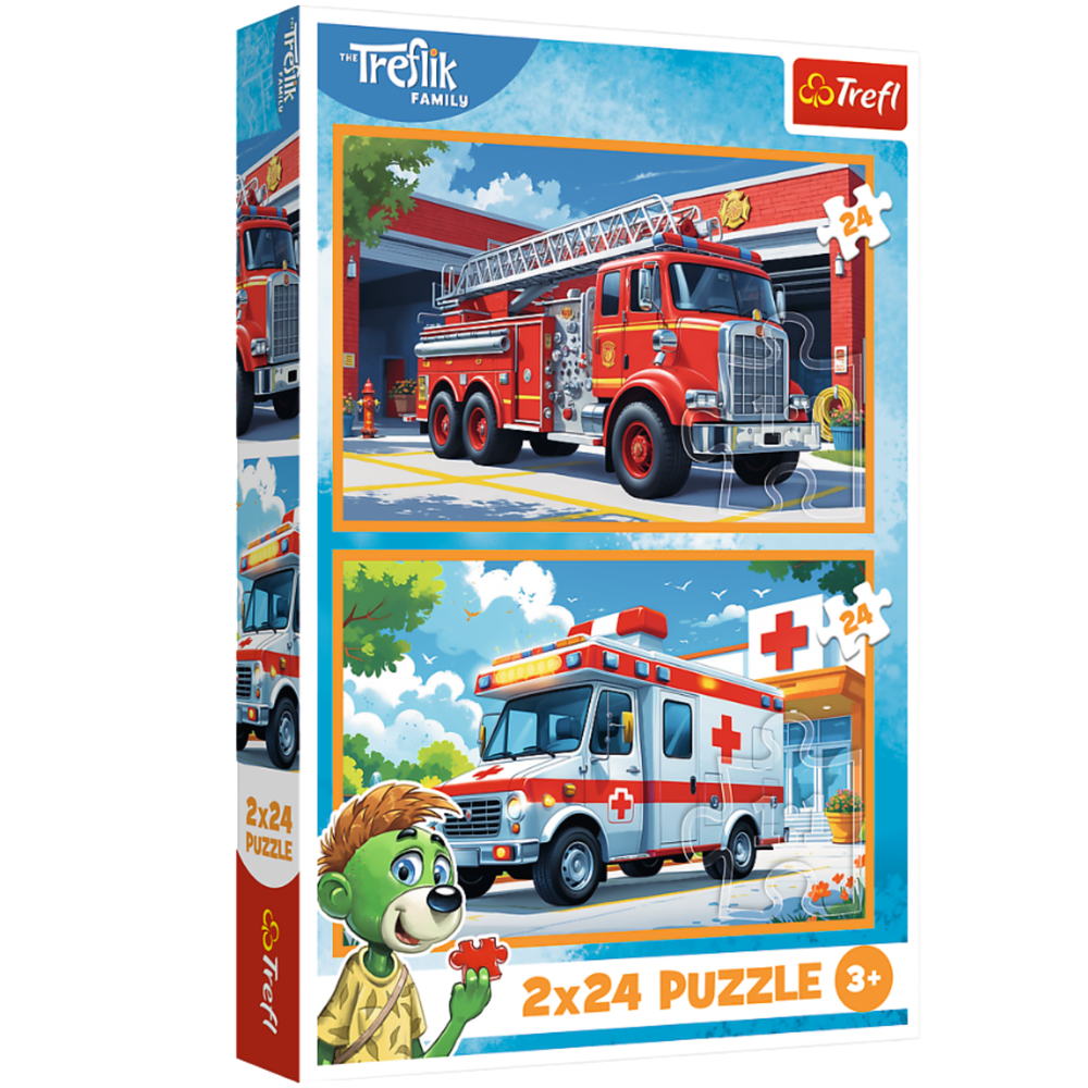 Puzzle 2×24 dílků – Hasičské auto a sanitka – Treflik Family – Trefl