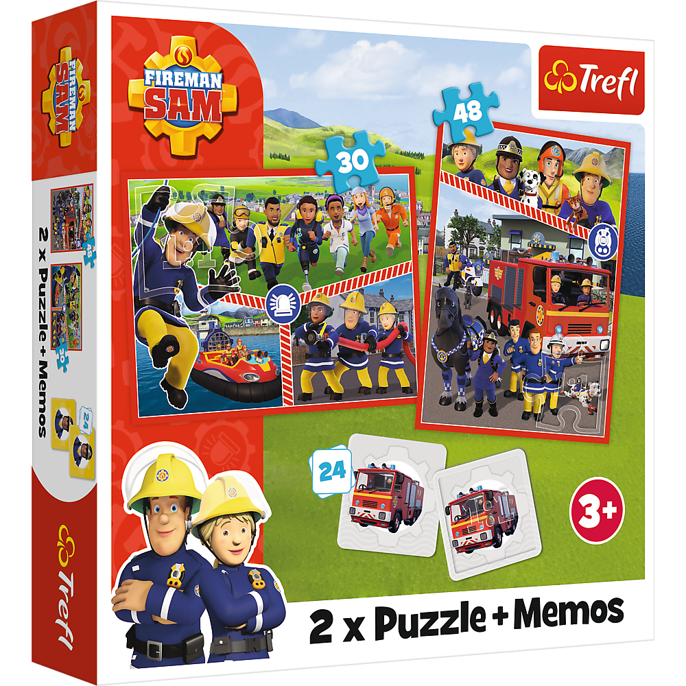 Puzzle 2v1 s pexesem hasičský tým – Požárník Sam Trefl