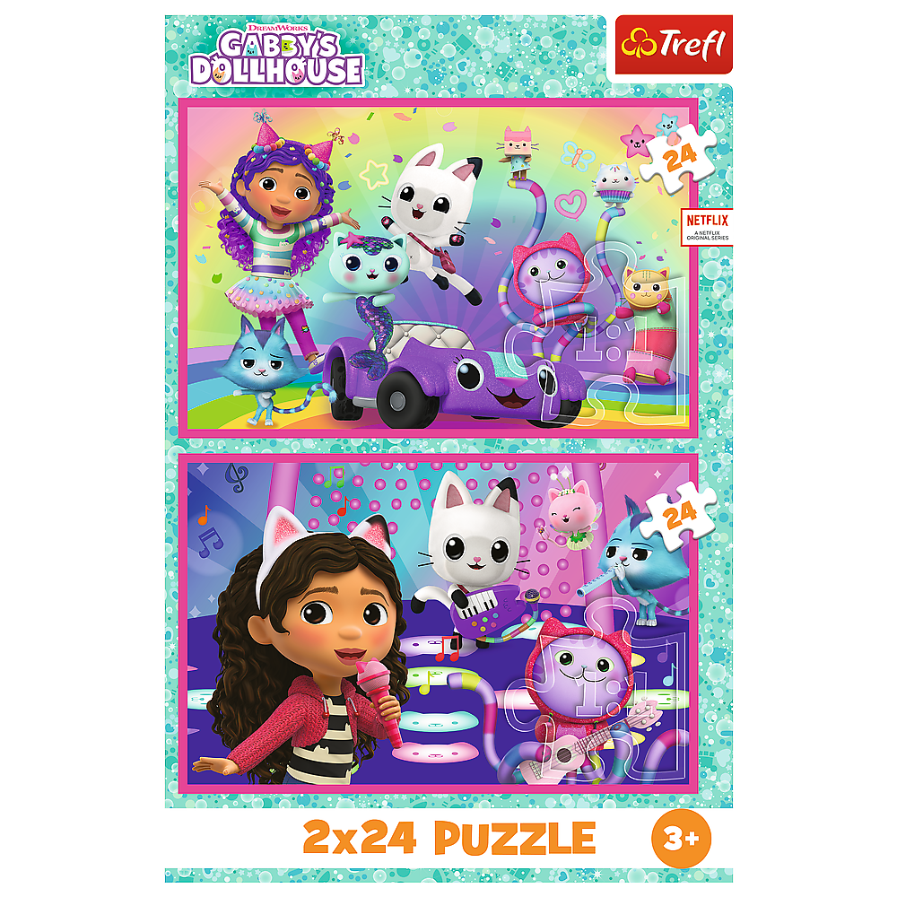 Puzzle 2x24 dílků Kočičí domeček Gabby – Trefl 34433