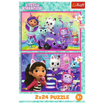 Puzzle 2x24 dílků Kočičí domeček Gabby – Trefl 34433