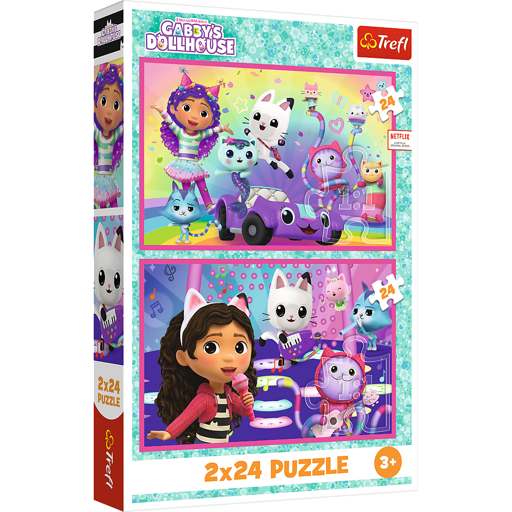 Puzzle 2x24 dílků Kočičí domeček Gabby – Trefl 34433