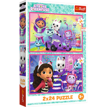 Puzzle 2x24 dílků Kočičí domeček Gabby – Trefl 34433