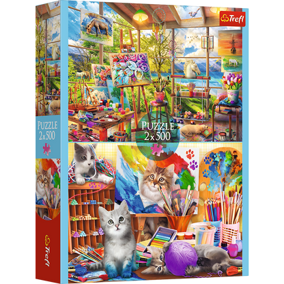 Puzzle 2x500 dílků Umění malování malířská dílna FSC