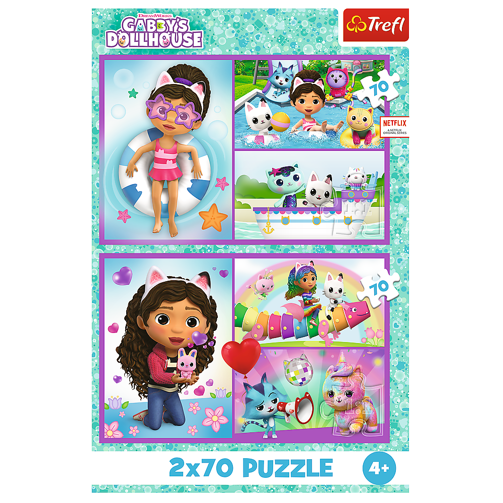 Puzzle 2x70 dílků Kočičí domeček Gabby – Trefl