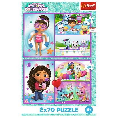 Puzzle 2x70 dílků Kočičí domeček Gabby – Trefl