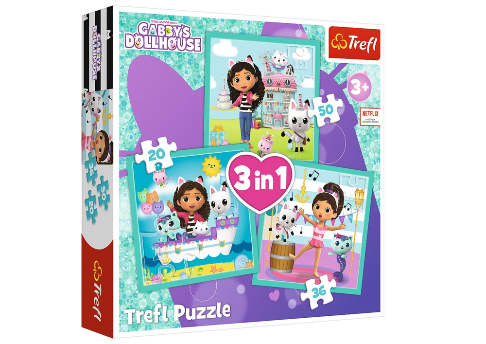 Puzzle 3v1 Gabiny aktivity – Gabby’s Dollhouse Trefl 34871