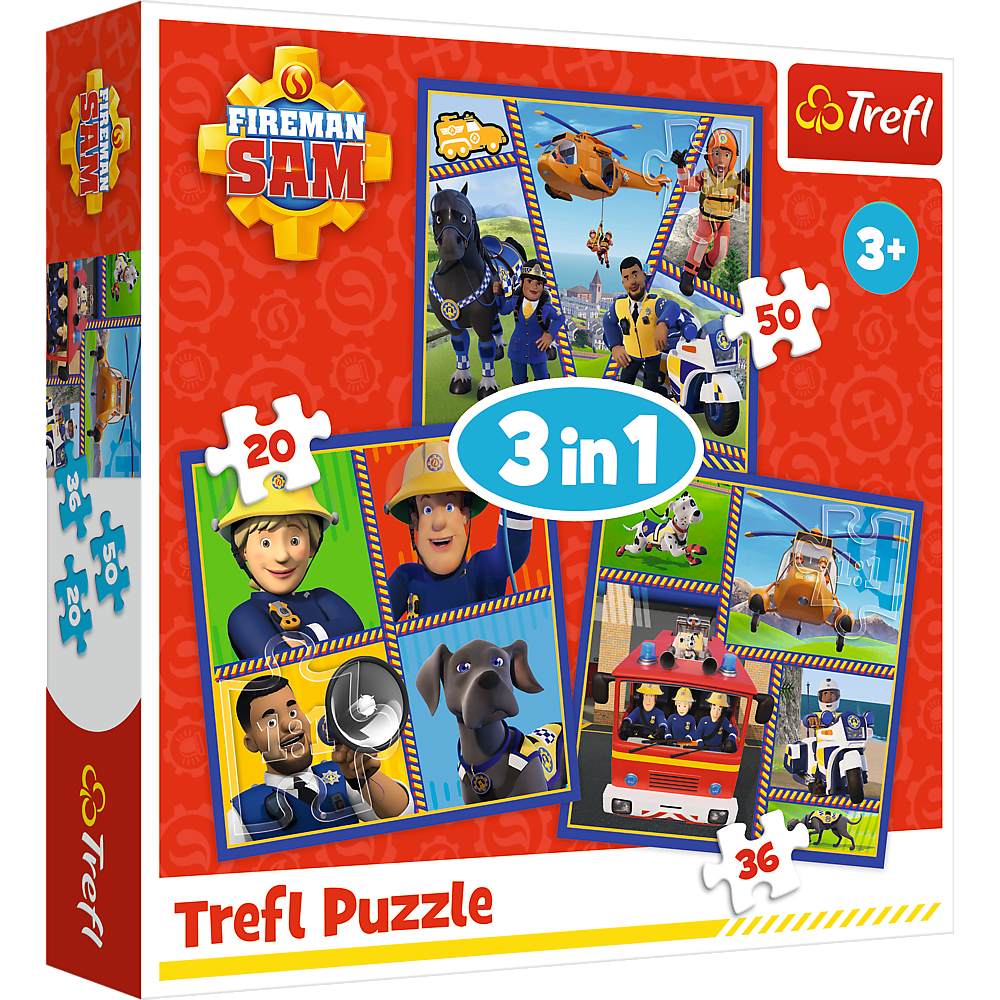Puzzle 3v1 Hasič Sam pro děti 20 36 dílků – Trefl